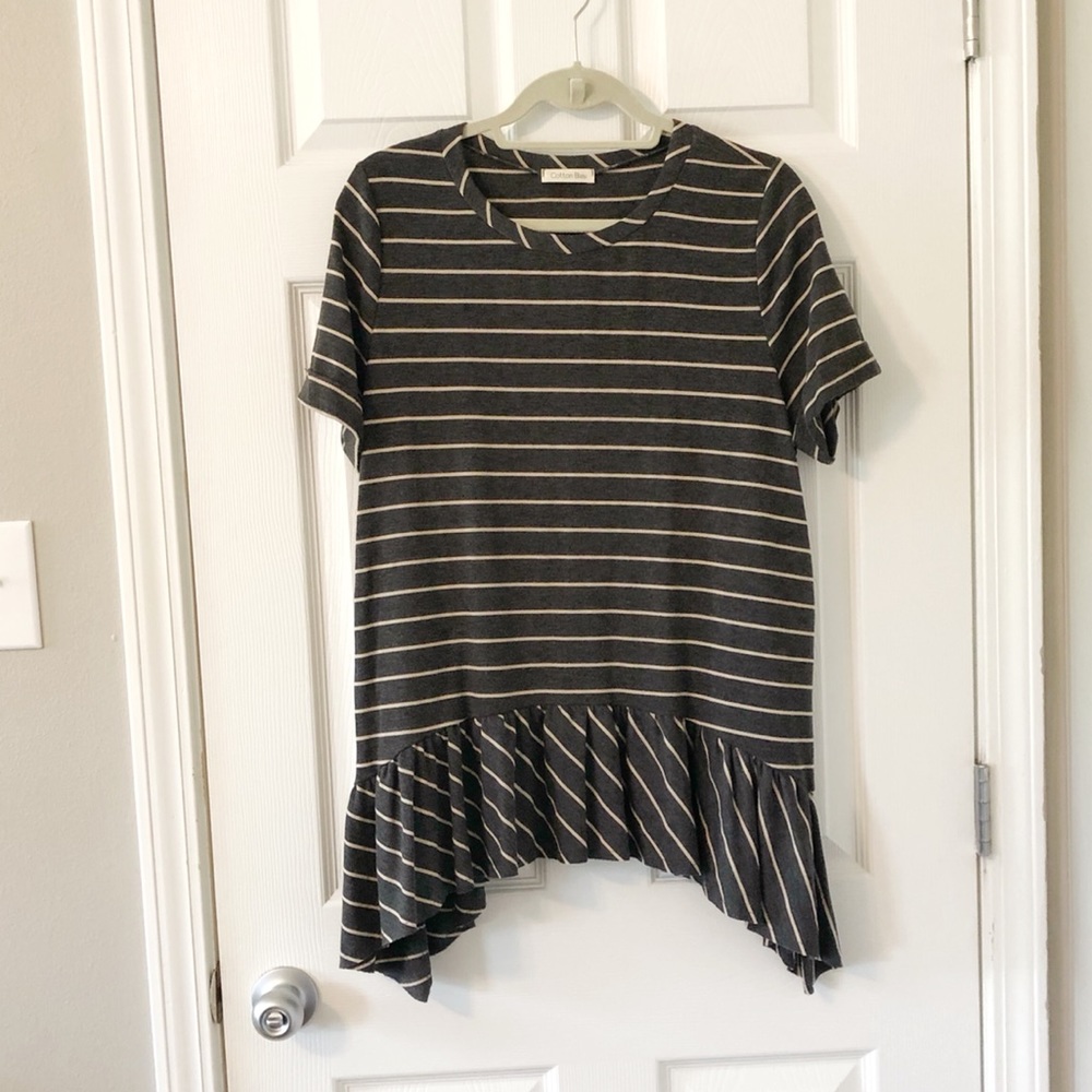 {Cotton Bleu} Charcoal Peplum Top